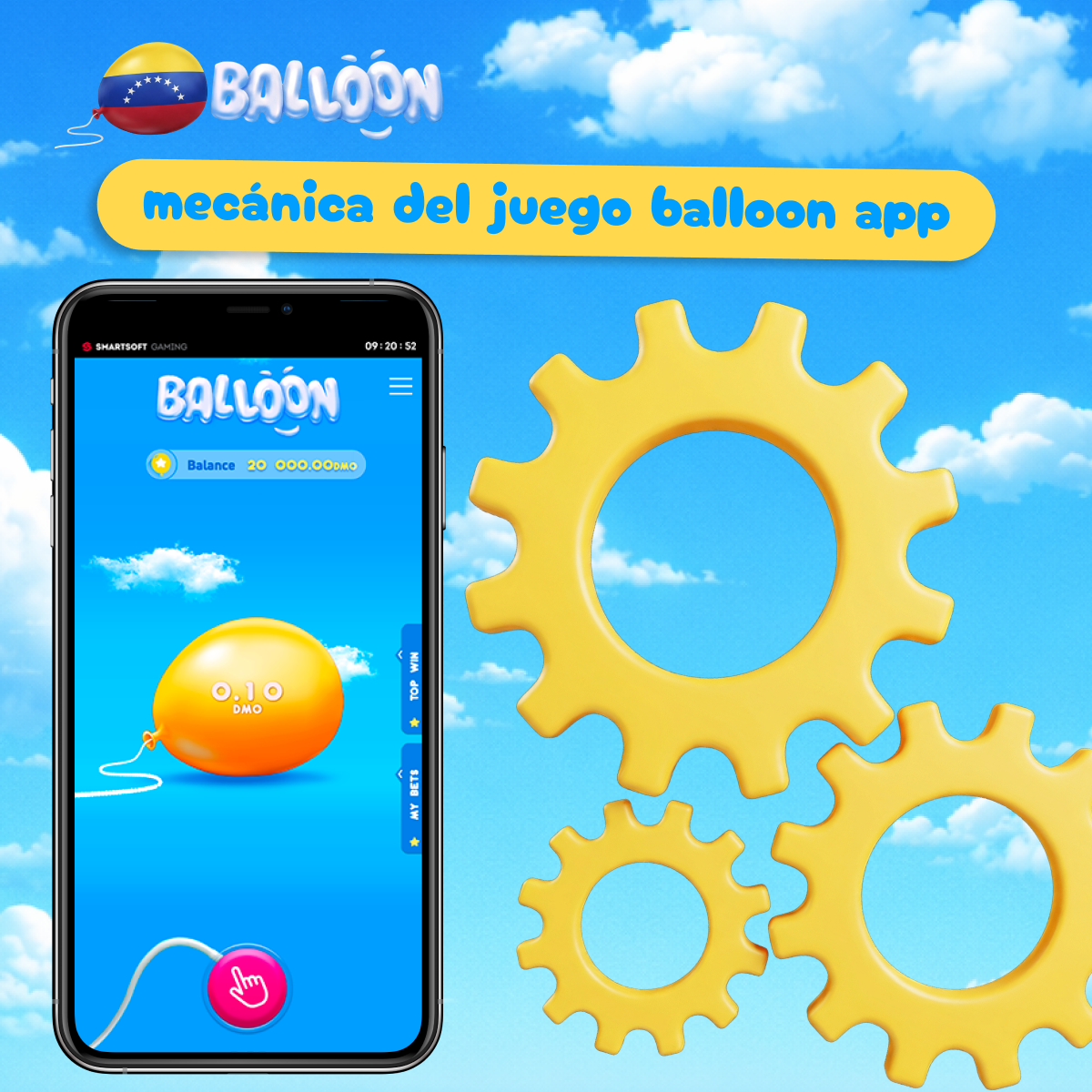 Mecánica del juego Balloon App basada en riesgo y acumulación de puntos