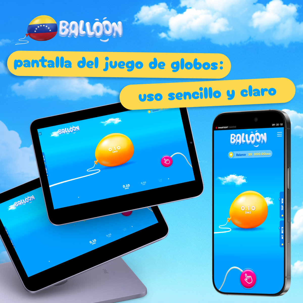 Interfaz clara del juego Balloon Venezuela